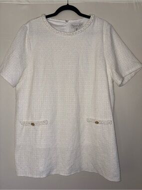 Rachel Zoe Cream White Tweed Braided Trim Shift Tunic Top Size XL‎